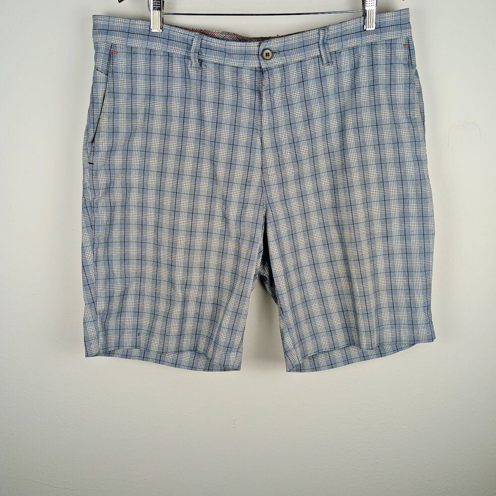 Tommy Bahama Paradise Tech Plaid Golf Shorts Mens 38 Blue Grey Performance